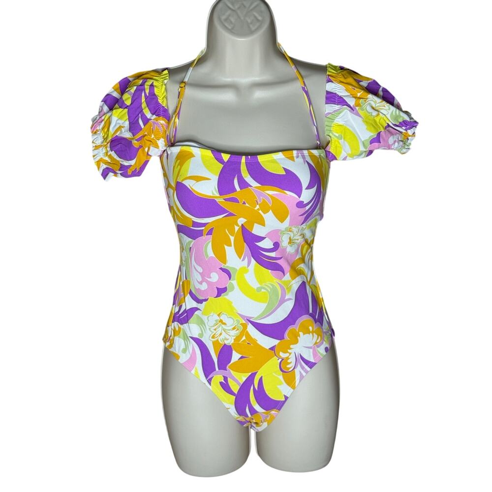 BCBGeneration Give It A Swirl Off the Shoulder One Piece Suit XS